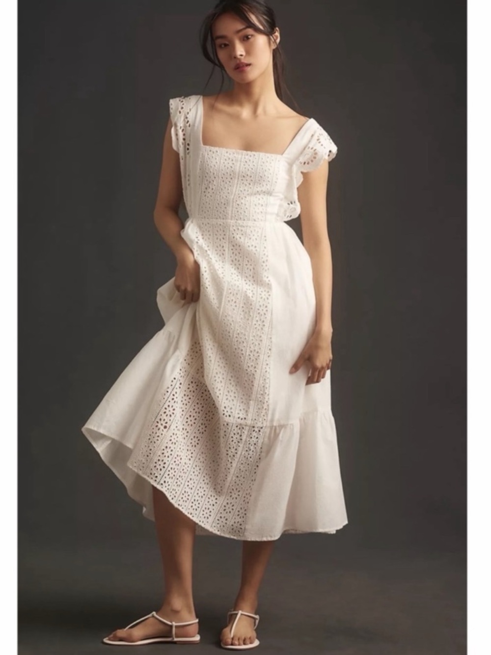 ANTHROPOLOGIE English Factory White Eyelet Midi Dress Size Large Summer NWT